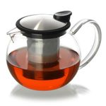 FORLIFE Bola Glass Teapot with Basket Infuser, 25oz./750ml., Black Graphite