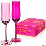 Dragon Glassware x Barbie Champagne Flutes Glass - 8 oz Pink and Magenta Crystal Champagne Glasses Set of 2 - Mimosa and Cocktail Glasses