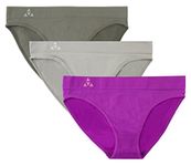Balanced Tech Women's 3 Pack Seamless Low-Rise Bikini Panties - Charcoal/Grey/Purple Cactus - Large
