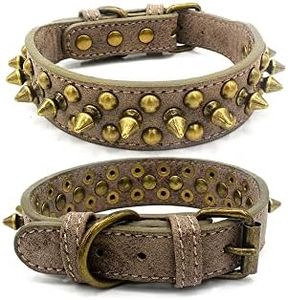 Puppy Concepts Vintage Leather Collar Fashion Spike Spiked Rivet Stud Studded Large Pet Dog 3cm (Round Tip - Grey Beige M)