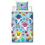 Baby Shark Song Single Family Design Reversible Two Sided Rainbow Design Blue Official Bedding Duvet Cover With Matching Pillow Case