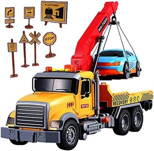 IYEAM 15" Tow Truck Toy with Hooks and Car for Kids Boys Girls Friction Powered Truck Toy with Sound and Lights