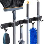 Mop and Broom Holder Wall Mount Heavy Duty Broom Garden Tool Organizer Mop Hanger Home Cleaning Supplies Organizations Storage Rack for Garage Laundry Room (Dark Black)