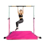 ToyKraft 5 Ft Horizontal Kip Bar Athletic Teens Adjustable Gymnastics Training Children Junior Training Jungle Gym Monkey Bars Playground with 2 Ft x 6 Ft Gymnastic Pink Tumble Mat Set Mat