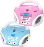 KLIM Candy Kids Portable CD Player for Kids - Set of 2 Blue and Pink - FM Radio - Batteries Included - CD Boombox for Kids - Cute Pink Radio cd Player with Speakers for Kids and Toddlers