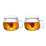 Aurfedes 14oz Tea cup with steeper and lid, heat-resistant borosilicate glass clear tea cup for loose leaf tea, blooming tea and tea bags - ideal for tea lovers (2PCS)