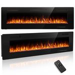 R.W.FLAME 60" Media Wall Electric Fireplace, Ultra-Thin Recessed & Wall Mounted Fire with 12 Colors Flame Effect, 5 Speeds, 1000/2000W Heater, Remote Control for Living Room