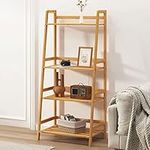 SogesHome 4 Tier Storage Rack Bookshelf Stand Bathroom Shelf Book Shelf Plant Display Shelf Ladder Shelf, Oak, NSDCA-KS-HSJ-02