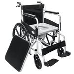 Entros Foldable Premium Mag wheel Commode Wheelchair with Attendant Brake | Detachable Cushion Seat & Toilet Bucket | Ideal Wheelchair for Old People & Patients, Metallic Silver Finish-8005S