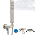 Backnets Solid Brass Handheld Shower Head Arc Design High Pressure Brushed Nickel Hand Shower Wand with Adjustable Supply Elbow Wall Connector Shower Holder and 59″ Stainless Steel Hose Set