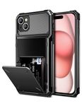 Vofolen for iPhone 15 Case with Card Holder, 4-Card Dual Layer Heavy Duty Wallet Case, Hidden Flip Card Slot Shockproof Protective Cover Case for iPhone 15, 6.1 Inch Black