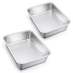 Lasagna Pan Set of 2, E-far Rectangular Deep Cake Baking Pans, 12.75 x10 x3.2 Inches Roaster Baking Dish Stainless Steel, Non-Toxic & Heavy Duty, Dishwasher Safe