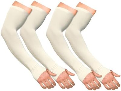 Boldfit Arm Sleeves for Men & Women UV Protection Hand Sleeve with Thumb for Boys & Girls Sun Protection Cover for Running, Bike Riding, Cricket - Off-White- 2 Pair