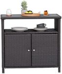 Grand patio Wicker Storage Cabinet Outdoor Waterproof Prep and Bar Table with Two Doors and Shelves 36" Sideboard Dylan for Buffet Kitchen Pool Toys and Garden Potting Outside Brown