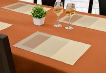 Yellow Weaves PVC Rectangular Dining Table Placemats, Set of 4 - Beige Brown Border