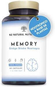 GINKGO BILOBA – Nootropico. Vitamina B12 y B6, Bacopa monnieri, Cafeina. Mejor Memoria, Concentración. Cansancio Mental, Fatiga, Ansiedad. Antioxidante. Vegano 60 cápsulas N2 NaturalNutrition