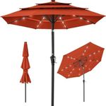 Best Choice Products 10ft 3-Tier Solar Patio Umbrella, Outdoor Market Sun Shade for Backyard, Deck, Poolside w/ 24 LED Lights, Tilt Adjustment, Easy Crank, 8 Ribs - Rust