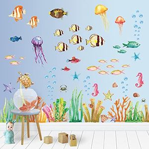 8 Sheets Colorful Sea Life Wall Decals Tropical Fish Wall Stickers Ocean Corals Wall Sticker Under The Sea Wall Decor for Kids Baby Girls Boys Bedroom Living Room Bathroom Nursery Classroom Playroom