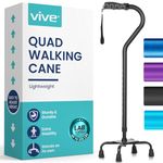 Adjustable Quad Cane by Vive - Lightweight Walking Stick for Men and Women - Walking Staff Can Be Used By Right- or Left-Handed Individuals - Fashionable and Sturdy (Black)