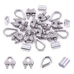 Swpeet 24Pcs M4 (3/16") Wire Rope Accessory Set, Included M4 Wire Rope Cable Clip Clamp, M4 Stainless Steel Thimble, 4mm Aluminum Crimping Loop Sleeve Perfect for 1/8 inch Wire Rope Cable