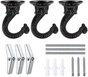 OBSTKUCHEN 3 Sets Large Swag Ceiling Hooks Heavy Duty Swag Hook with Hardware for Hanging Plants Ceiling Installation Cavity Wall Fixing (3 Sets, Black)