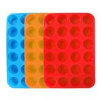 3 Paks Silicone Mini Muffin Pan, 24 Cups Silicone Mold Cupcake Baking Pan, Silicone Muffin Tins Baking Molds. (Orange, Red, Blue)