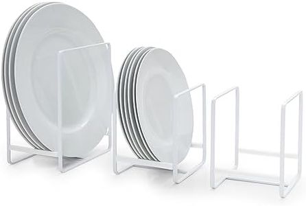 Juvale 3 Piece Plate Organizer for Kitchen Cabinet, Shelf, 2 Sizes for Pots, Pans, Cutting Boards (White)