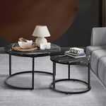 Oikiture Coffee Table Round Coffee Table Marble Nesting Table Black