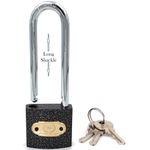 Harrison C I-LS-0323 Cast Iron Body and Mild Steel Long Shackle 3 pin with 3 Key Padlock for Traveling Box, Door, Shutter, Gates, Iron Grills, (Grey, Painted Finish)