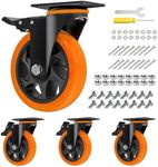 5 Inch Heavy Duty Casters Set of 4, Locking Industrial Casters with Brake, Swivel Top Plate Casters Wheels for Furniture and Workbench(Free Hardware Kits)