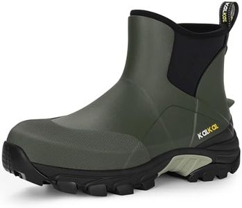 Kalkal Men's Rubber Boots Waterproof Ankle Rain Fishing Boots with Shock Absorption Sports Sole, Comfort Outdoor Mud Boots for Casual Yard Work (Olive Green, Size10)