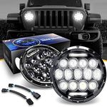 NUVISION LIGHTING NVL-HL-003 7 inches Matrix LED Bug Eye Super Bright Headlight Compatible with 97-17 Jeep Wrangler JK TJ LJ CJ 18 Wrangler JK with Wiring Harness (Left & Right) DOT Approved