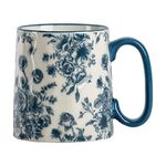 10 Strawberry Street Bella Mug, Set of 4, 14 oz, Line Floral Blue