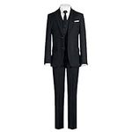 Marvelous World Boys' Suits Slim Fit 5 Pieces Adjustable Waist Boys Formal Suit Set Black