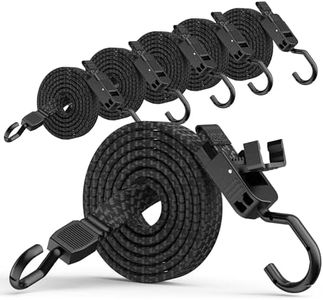 Rugtol Adjustable Bungee Cords with Hooks, 96 inch Heavy Duty Outdoor Flat Bungee Straps with Quick Release Buckle, Rubber Black Elastic Cords with Metal Hooks for Truck, Tarp, Camping, Tents, Bike