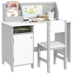 HOMCOM Kids Desk And Chair Set 2 PCs Childrens Table And Chair Set Multi Use Toddler Furniture with Whiteboard, Storage - Grey