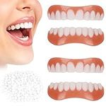 2 Pair False Teeth Veneers Top and Bottom Instant Veneers Fake Teeth White Dentures Instant Smile Veneers Cosmetic Teeth Whitening Temporary Prosthesis Teeth with Thermal Beads for Men Women Adult