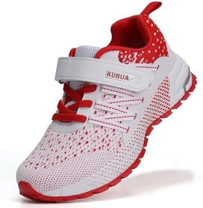 KUBUA Kids Sneakers for Boys Girls Running Tennis Shoes Lightweight Breathable Sport Athletic White Red 10 Toddler