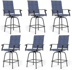 PHI VILLA Outdoor Swivel Bar Stools Set of 6, Bar Height Patio Chairs Furniture with All Weather Textilene Fabric, 30" High Top Bar Chairs for Porch, Blue