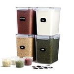 Lifewit Large Food Storage Containers 5.2L/175oz 4PCS with Lids Airtight for Flour, Cereal, Sugar, Rice, Pasta - Kitchen & Pantry Organization Bulk with Measuring Cups, Labels, Maker, BPA free