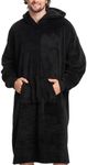 Mad Dog Men's Sherpa Fleece Wearable Blanket Hoodie - Cozy Long Sleeves Hooded Poncho Jacket For Adults, One Size, Black