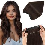 Elailite Wire in Real Human Hair Extensions No Clip Invisible One Piece Remy Hair Straight Half Head (#2 Dark Brown, 16 inches)