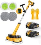 21V Cordless Electric Mop Floor Cleaner, Dual-Motor Rechargeable Hard Floor Cleaner Scrubber, 2Packs 2000mAh Batteries Spin Mop with LED Headlight & Water Tank for Hardwood, Tile, Marble, Vinyl