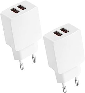 CREAPICO Cargador USB (2 Piezas), Enchufe Doble USB 5V/2.1A, Adaptador Corriente de 10,5W, Cargador Móvil para iPhone, Samsung, Huawei, Xiaomi, Motorola, Tableta, Auriculares, Parlantes - Blanco