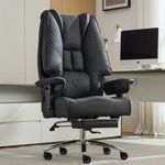 EXCEBET Big and Tall Office Chair 400lbs Wide Seat, Leather High Back Executive Office Chair with Foot Rest, Ergonomic Office Chair Lumbar Support for Lower Back Pain Relief (Black)