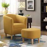 DAZONE Modern Accent Chair, Upholstered Arm Chair Linen Fabric Single Sofa Chair with Ottoman Foot Rest Mustard Yellow Comfy Armchair for Living Room Bedroom Small Spaces Apartment Office