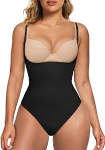 SHAPERX Women's Open Bust Tummy Control Shapewear Thong Body Shaper Seamless High Waisted Bodysuit,SZ5315-Black-4XL