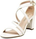 DREAM PAIRS Women White Pu Open Toe Cross Strap High Chunky Block Dress Pump Heel Sandal -White/Pu - 7.5