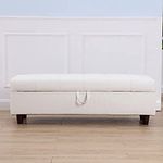 HOMECREST 46" Storage Ottoman Stool Bench in PU Leather for Bed End or Hallway Couch Bench 2 Seater Sofa pouffe Puffy Footstool for livingroom badroom (White)
