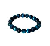 Blue Tiger Eye Bracelet - Blue Stone Bracelet - Hawks Eye Bracelet - Blue Unisex Bracelet - Blue Healing Bracelet - 10mm Stretch Bracelet (5.5 in / 14-15.5 cm)